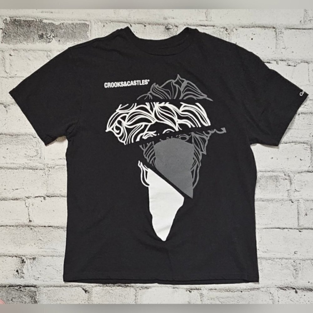 Crooks and Castles Mens Small Black Graphic T Shirt Streetwear Hip Hop Tee